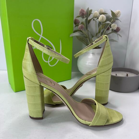 Sam Edelman Yaro Ankle Strap Block Heel Sandal Kiwi Croc Women 9M Tried On - Picture 6 of 10